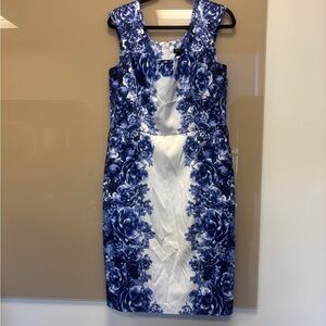 White House Black Market Blue and White Floral Midi Dress